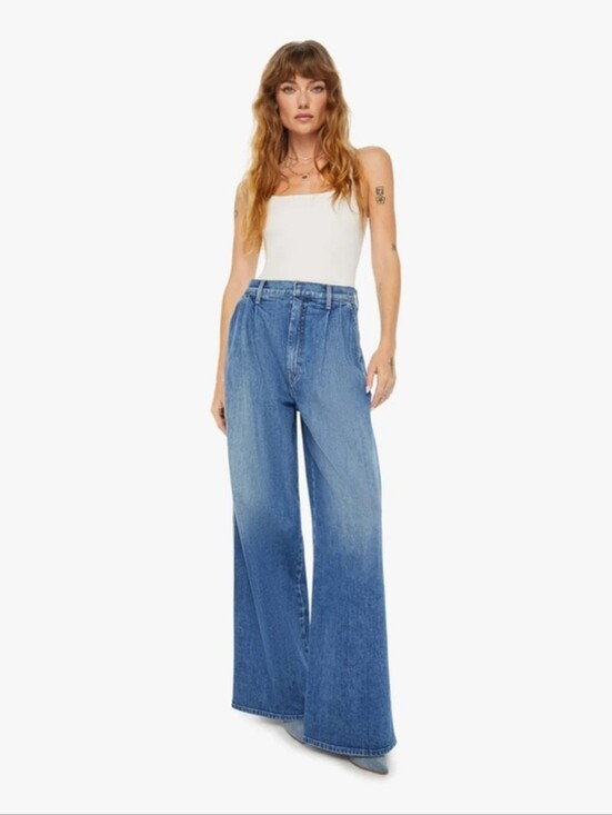 MOTHER Denim - MOTHER x Clare V The Pleated Belle Prep Heel Playing in Paris Wide Leg 29 NWT